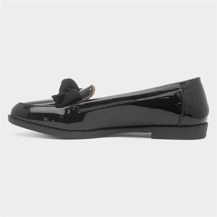 Womens Black Patent Slip On Bow Loafer Shoe