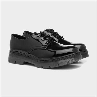 pull&bear patent lace up shoe in black