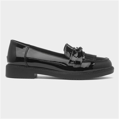 Womens Black Patent Bow Loafer Shoe