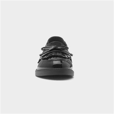 Womens Black Patent Bow Loafer Shoe