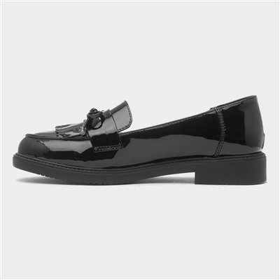 Womens Black Patent Bow Loafer Shoe