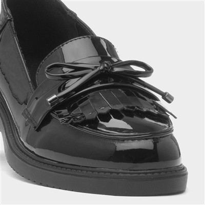 Womens Black Patent Bow Loafer Shoe