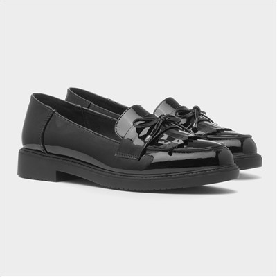 Womens Black Patent Bow Loafer Shoe