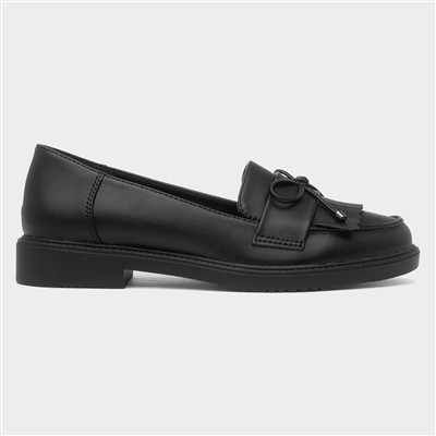 Womens Black Bow Slip On Loafer Shoe