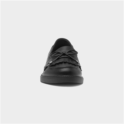 Womens Black Bow Slip On Loafer Shoe
