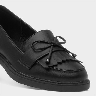 Womens Black Bow Slip On Loafer Shoe