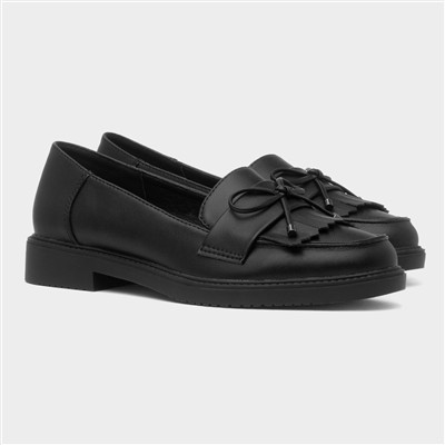 Womens Black Bow Slip On Loafer Shoe