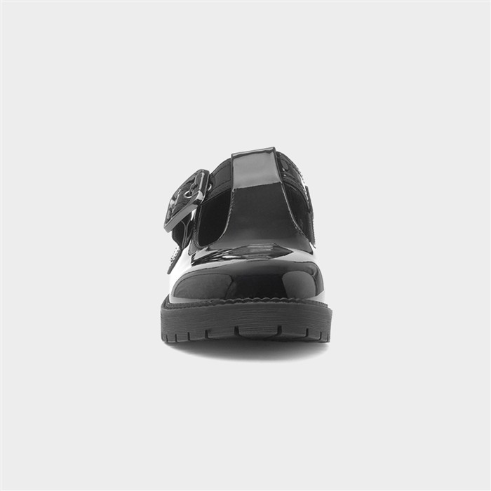 Womens Black Patent Buckle T-Bar Shoe