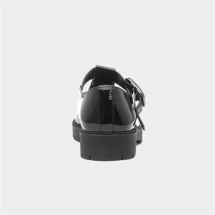 Womens Black Patent Buckle T-Bar Shoe