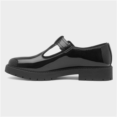 Womens Black Patent T-Bar Shoe