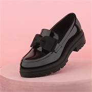 Lilley Womens Black Patent Bow Loafer Shoes (Click For Details)