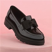 Lilley Womens Black Patent Bow Loafer Shoes (Click For Details)
