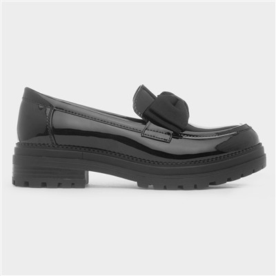 Womens Black Patent Bow Loafer Shoes