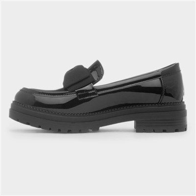 Womens Black Patent Bow Loafer Shoes