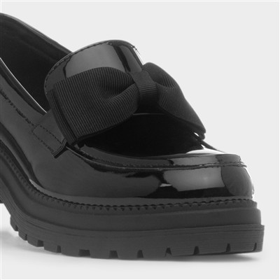 Womens Black Patent Bow Loafer Shoes