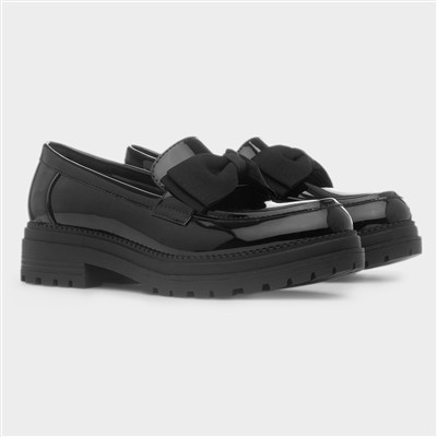 Womens Black Patent Bow Loafer Shoes