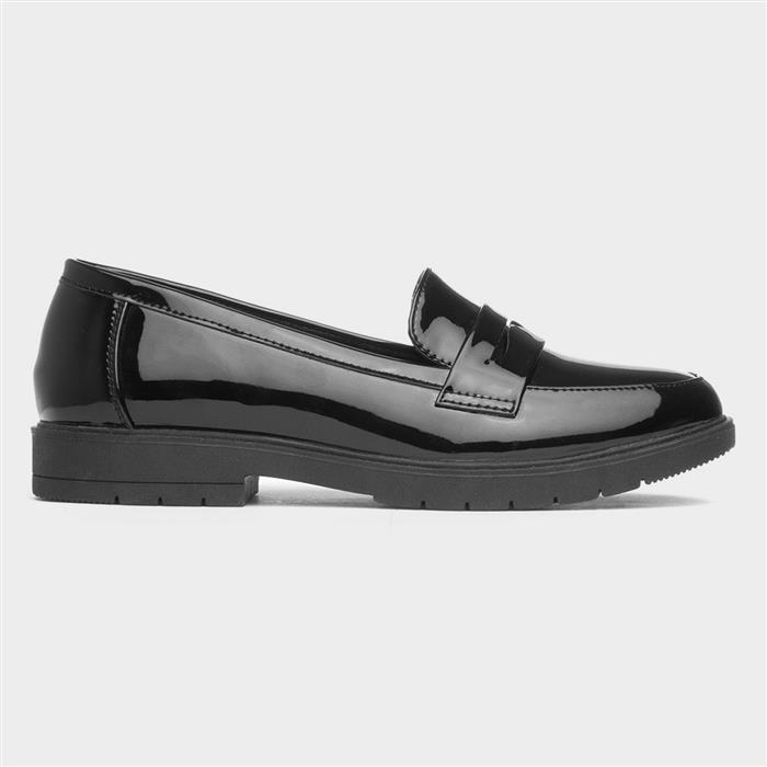 Womens Black Slip On Patent Loafer Shoes