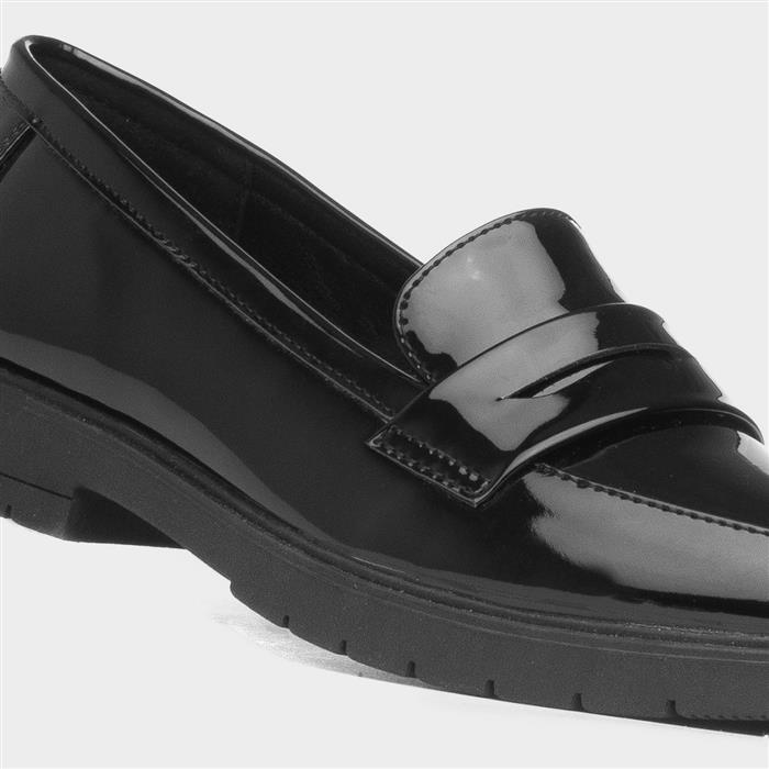 Womens Black Slip On Patent Loafer Shoes