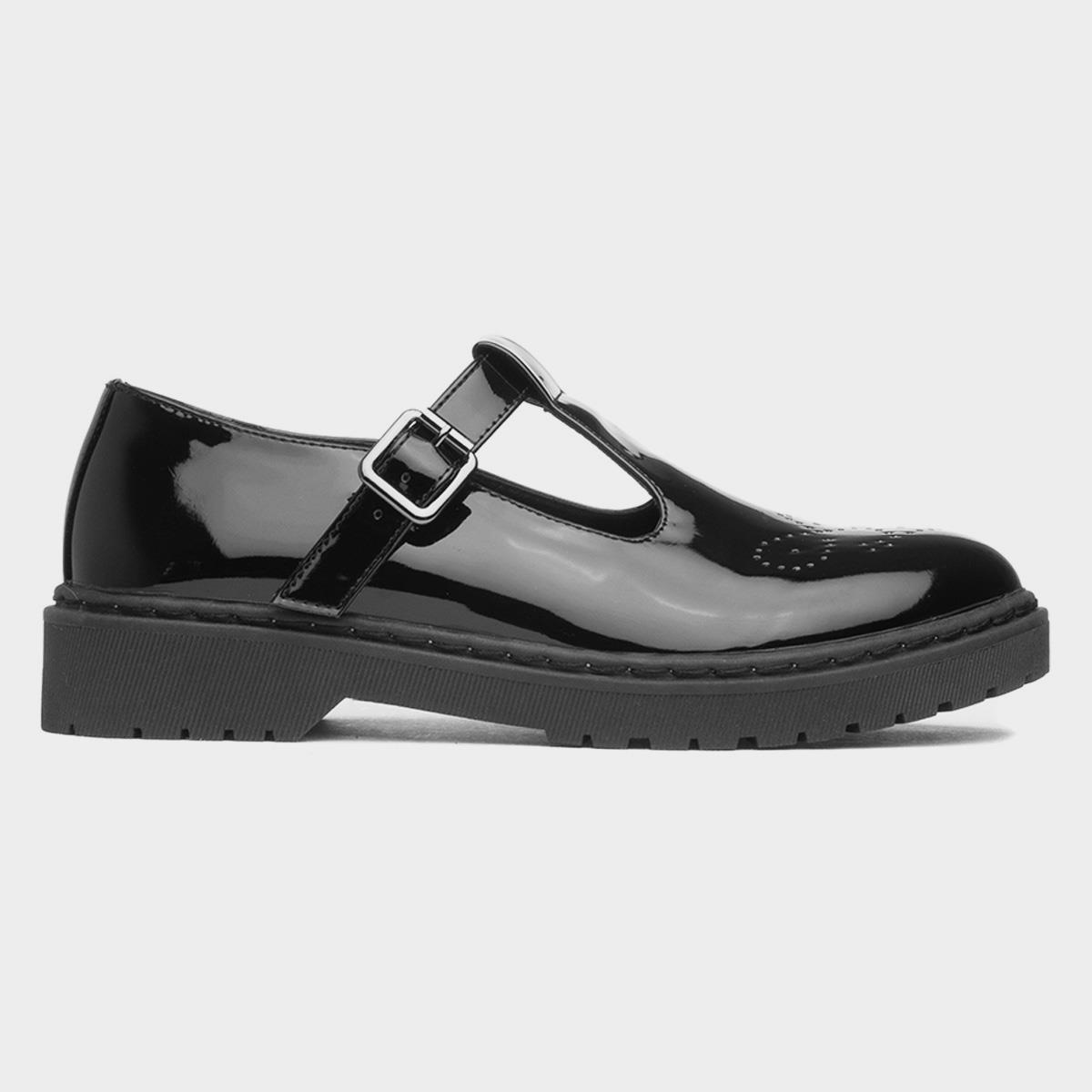 Alma Womens Black Patent T-Bar Shoe