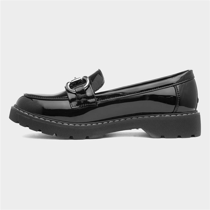 Womens Black Patent Slip On Loafer Shoe