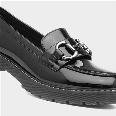 Womens Black Patent Slip On Loafer Shoe