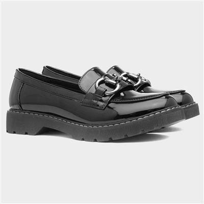 Womens Black Patent Slip On Loafer Shoe