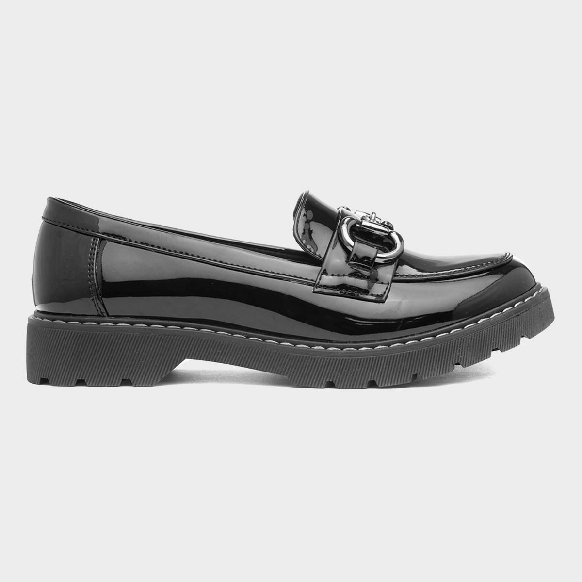 Womens Black Patent Slip On Loafer Shoe