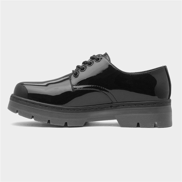 Womens Black Patent Chunky Lace Up Shoe