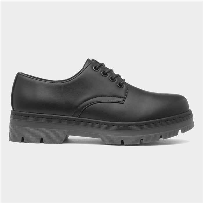 Womens Black Chunky Lace Up Shoe