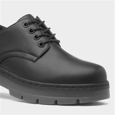Womens Black Lace Up Chunky Shoe
