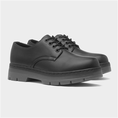 Womens Black Lace Up Chunky Shoe