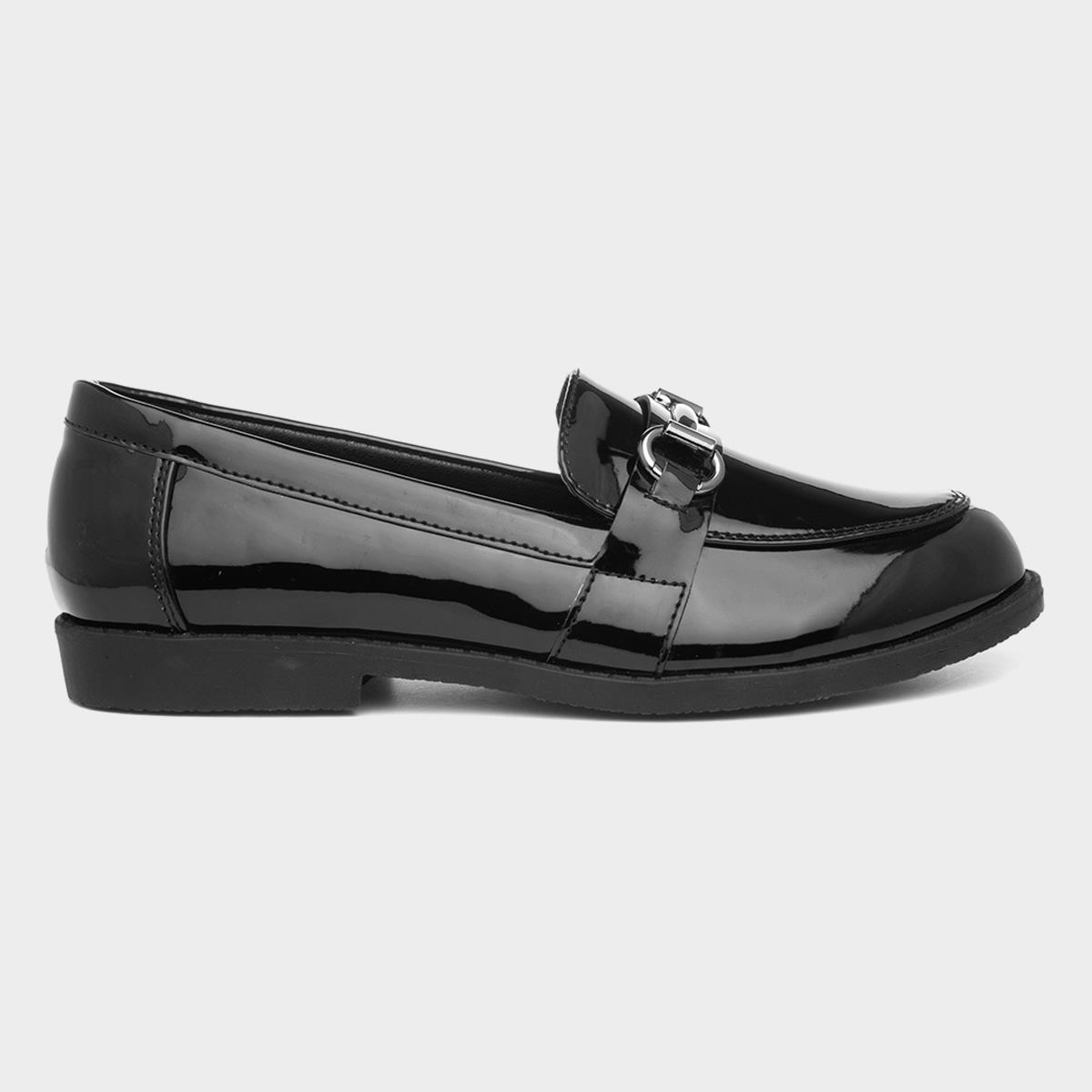 Lilley Womens Patent Loafer in Black-15041 | Shoe Zone