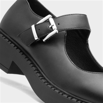 Mia Womens Black Mary Jane Buckle Shoe