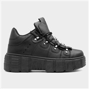 Heart Char Womens Black Chunky Lace Up Shoe (Click For Details)