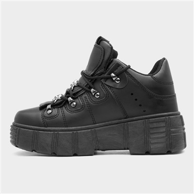 Char Womens Black Chunky Lace Up Shoe