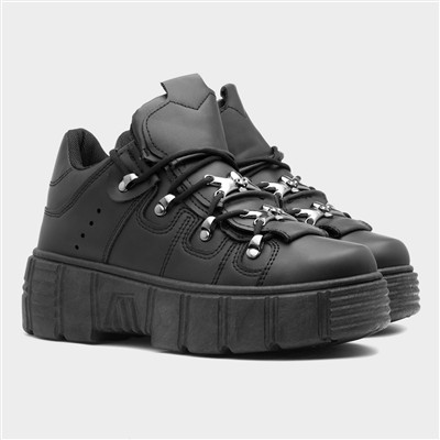 Char Womens Black Chunky Lace Up Shoe
