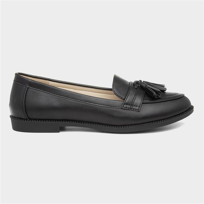 Womens Black Matte Tassel Loafer Shoe