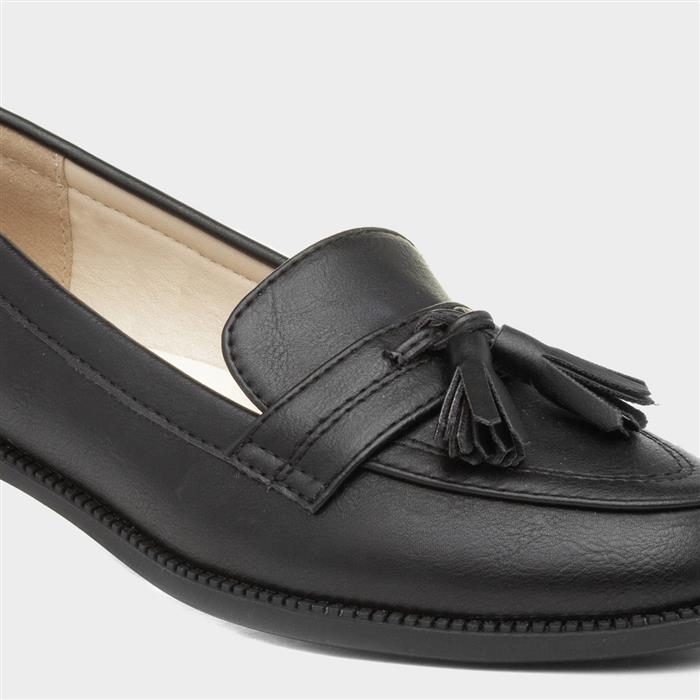Womens Black Matte Tassel Loafer Shoe