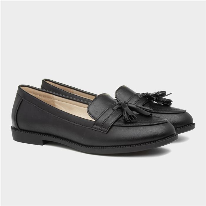 Womens Black Matte Tassel Loafer Shoe