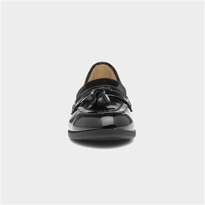 Womens Black Patent Tassel Loafer Shoes