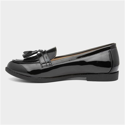 Womens Black Patent Tassel Loafer Shoes