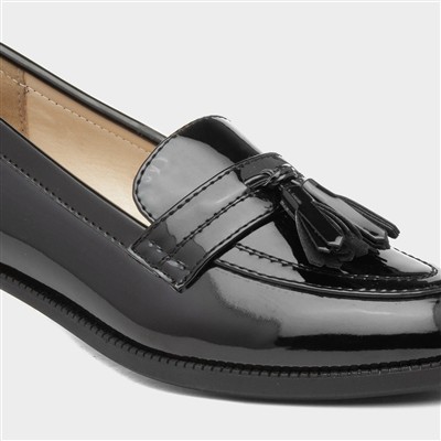 Womens Black Patent Tassel Loafer Shoes