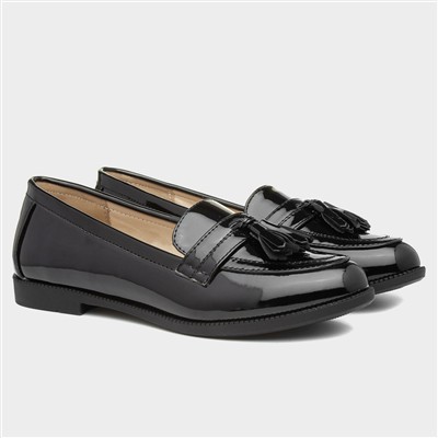 Womens Black Patent Tassel Loafer Shoes