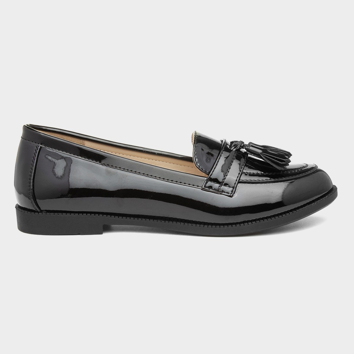 Womens Black Patent Tassel Loafer Shoes