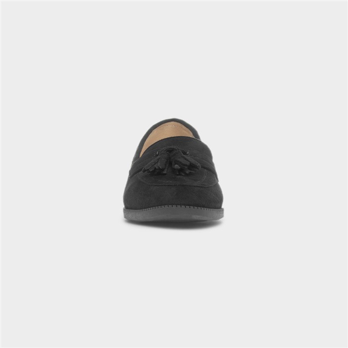 Womens Black Slip On Tassel Loafer Shoe