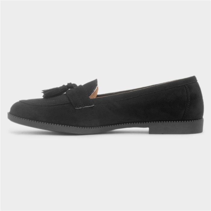Womens Black Slip On Tassel Loafer Shoe