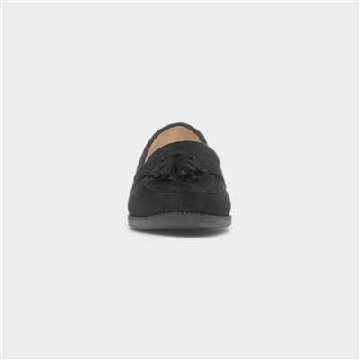 Womens Black Slip On Tassel Loafer Shoe