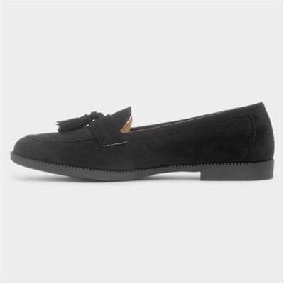 Womens Black Slip On Tassel Loafer Shoe