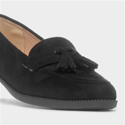 Womens Black Slip On Tassel Loafer Shoe