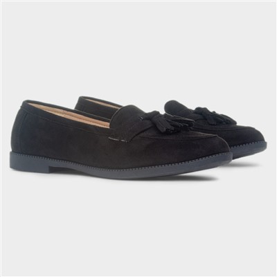 Womens Black Slip On Tassel Loafer Shoe